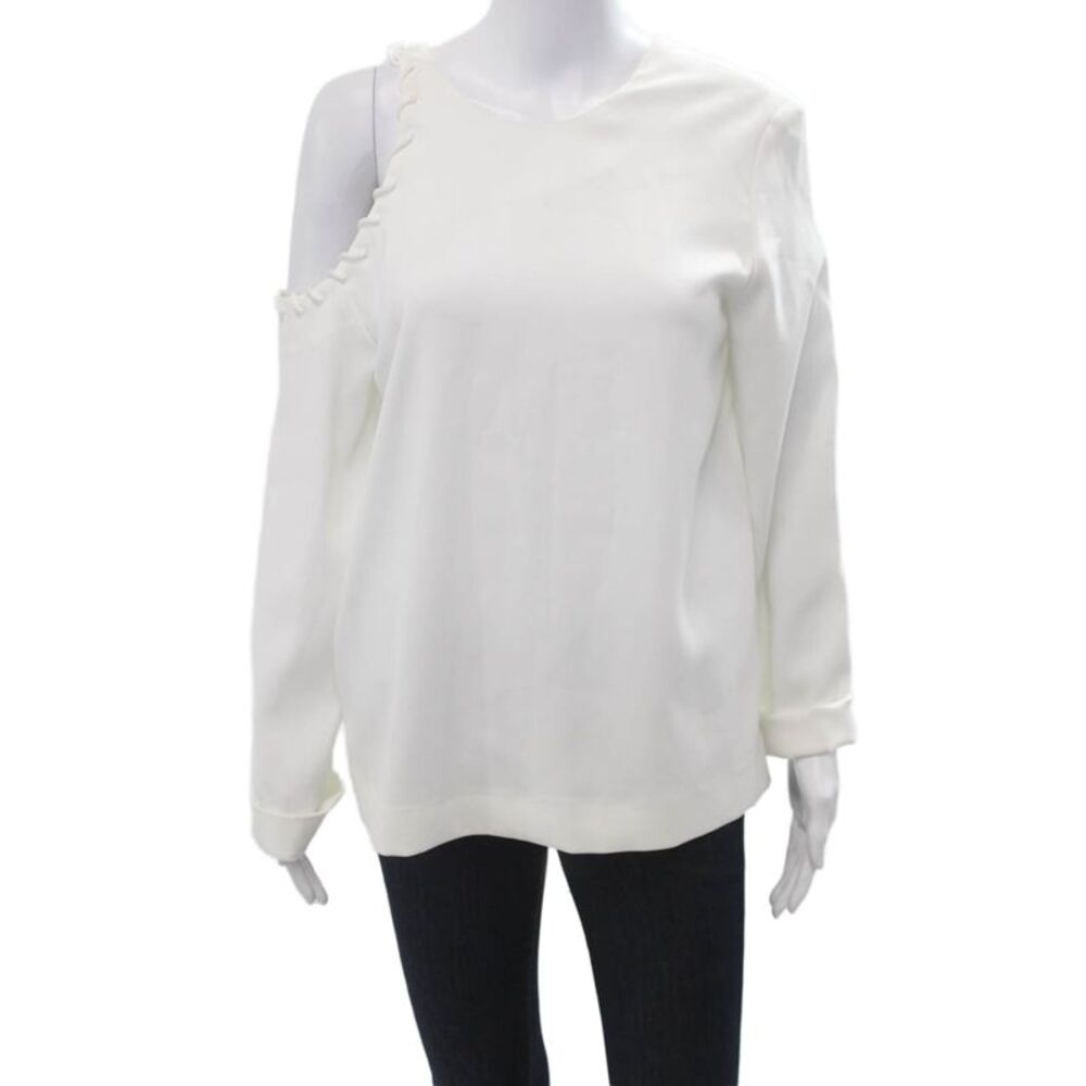 IRO Womens V-Neck White Blouse Long Sleeve 100% Polyester Designer Size 40